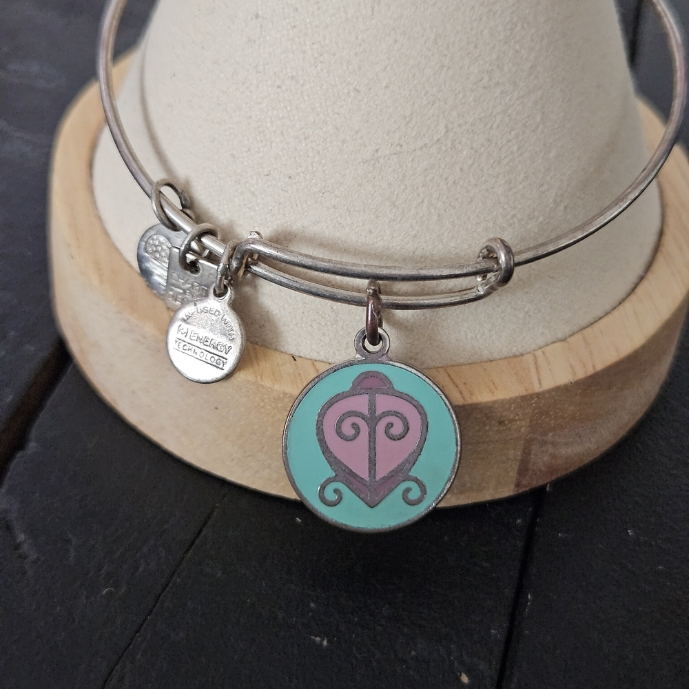 Alex and Ani Silver Bracelet with Pink Blue Path of Life Charm